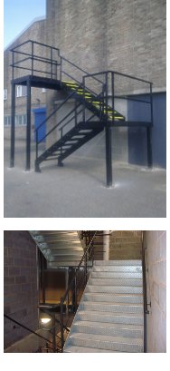 Photo of two steel fire escapes manufactured and installed by Morris Fabrications Ltd.