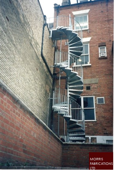 Photo of a steel spiral staircase.