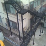 Steel fire escape stairs at Tarmac