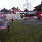 Curved galvanised handrail at a Birmingham School