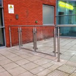 Stainless steel balustrade double gates with glass infill panels