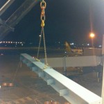Steelwork being lifted into airport building