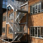 Four flight galvanised steel fire escape staircase