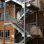 Four flight galvanised steel fire escape staircase