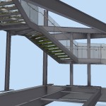 3D render of new feature staircase with frameless glass balustrade